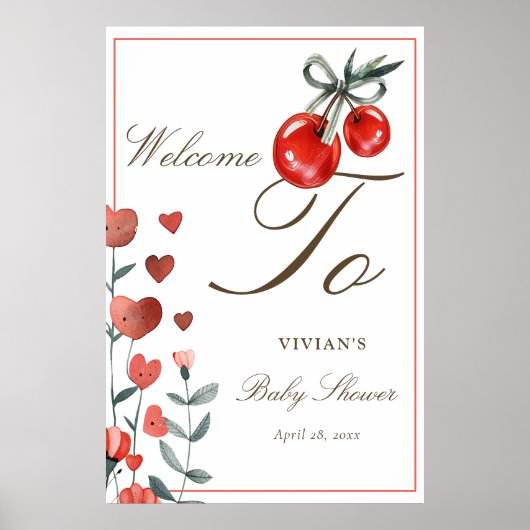 Aquarellkirsche auf der obersten Babydusche Willko Poster (Vorne)