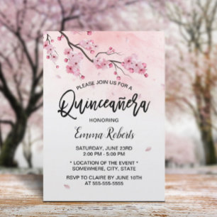 Aquarellkirsche Blossom Flora Quinceanera 15 Einladung