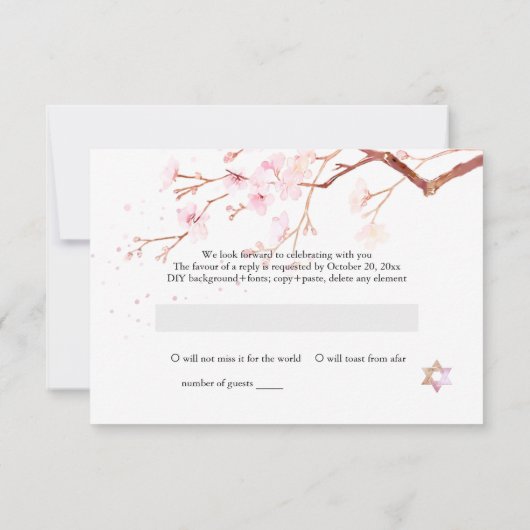 Aquarellkirsche Blüten Bat Mitzvah ✡ RSVP Karte (Rückseite)