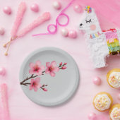 Aquarellkirsche Blüten Rosa Grau Pappteller (Party)