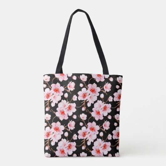 Aquarellkirsche Blüten Rosa Schwarz Tasche (Rückseite)