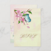 Aquarellkirsche Blüten Schmetterlinge RSVP Karte (Vorne/Hinten)