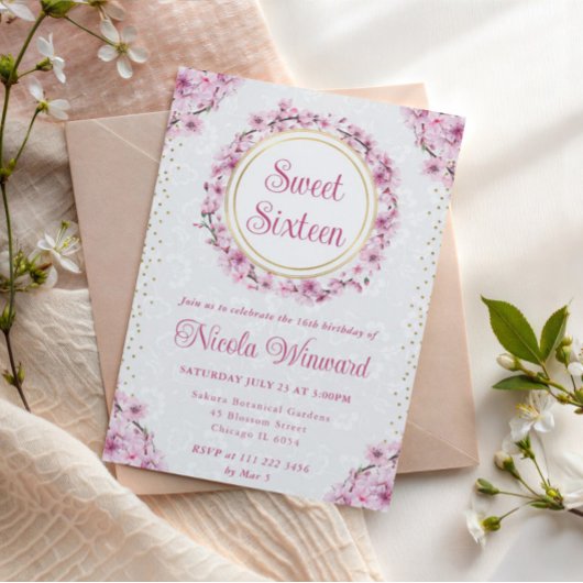 Aquarellkirsche Blüten Süß 16 Einladung