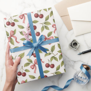 Aquarellkirschen mit Bow - Elegantes Obst Geschenkpapier