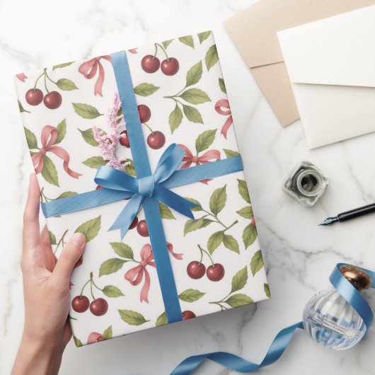 Aquarellkirschen mit Bow - Elegantes Obst Geschenkpapier (Schenken)