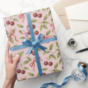 Aquarellkirschen mit Bow - Elegantes Obst Geschenkpapier