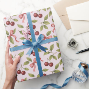 Aquarellkirschen mit Bow - Elegantes Obst Geschenkpapier