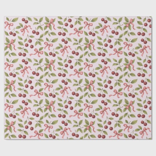 Aquarellkirschen mit Bow - Elegantes Obst Geschenkpapier (Flach)