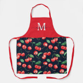 Aquarellkirschen Monogram Navy Blue Schürze (Vorderseite)