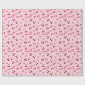 Aquarellkirschen Niedlich Girl Pink Personalisiert Geschenkpapier (Flach)