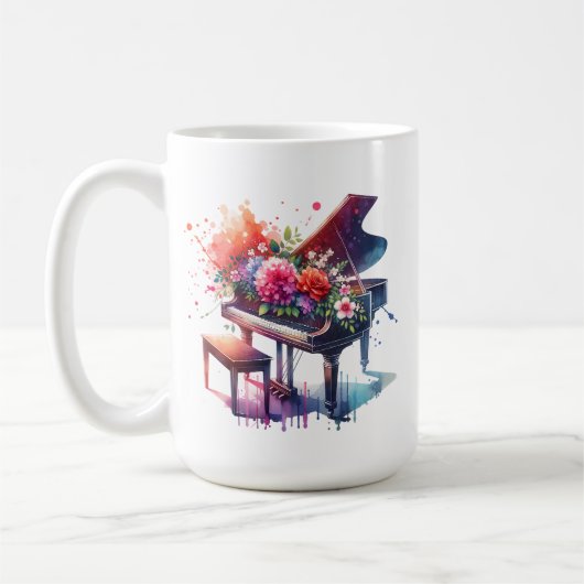 AquarellKlavier und Blume Personalisiert Kaffeetasse (Links)
