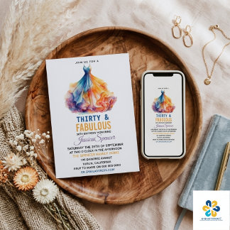 Aquarellkleid 30. Geburtstag Elegant & Weiblich Einladung