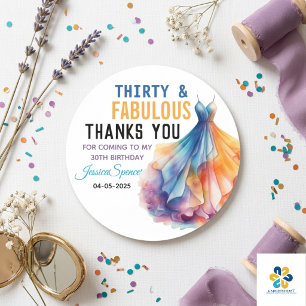 Aquarellkleid 30. Geburtstag Elegant & Weiblich Runder Aufkleber