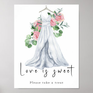 Aquarellkleid mit Blumen - Liebe ist süß Poster