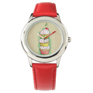 Aquarellkleine kuchen. Küchenillustration Armbanduhr