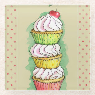 Aquarellkleine kuchen. Küchenillustration Glasuntersetzer