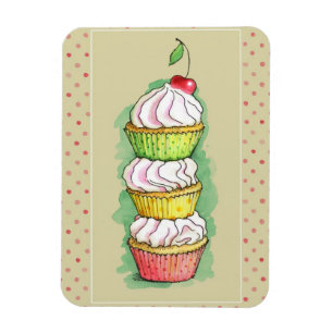 Aquarellkleine kuchen. Küchenillustration Magnet