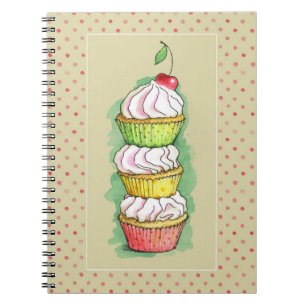 Aquarellkleine kuchen. Küchenillustration Notizblock