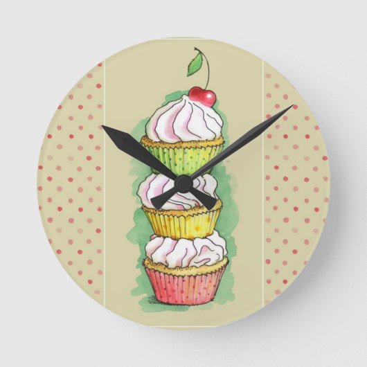 Aquarellkleine kuchen. Küchenillustration Runde Wanduhr (Vorderseite)