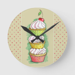 Aquarellkleine kuchen. Küchenillustration Runde Wanduhr
