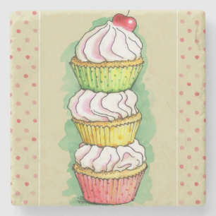 Aquarellkleine kuchen. Küchenillustration Steinuntersetzer