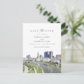Aquarellkolumbus Ohio Skyline Save the Date Postkarte (Stehend Vorderseite)