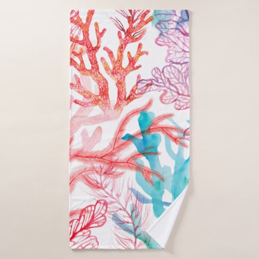 Aquarellkorallen Nahtloses Muster mit dem Untertei Badehandtuch (Badehandtuch)