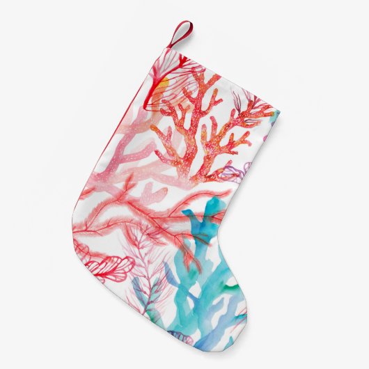 Aquarellkorallen Nahtloses Muster mit dem Untertei Kleiner Weihnachtsstrumpf (Vorderansicht (hängend))