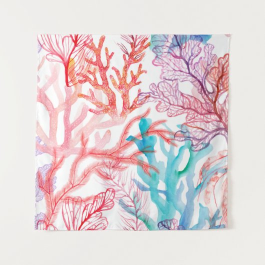 Aquarellkorallen Nahtloses Muster mit dem Untertei Wandteppich (Vorderseite)