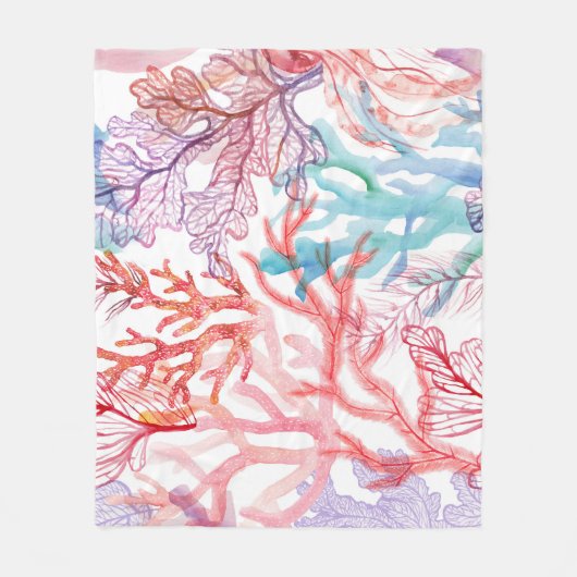 Aquarellkorallen: Unterwasser-Weltmuster. Fleecedecke (Vorderseite)