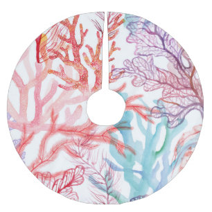Aquarellkorallen: Unterwasser-Weltmuster. Polyester Weihnachtsbaumdecke