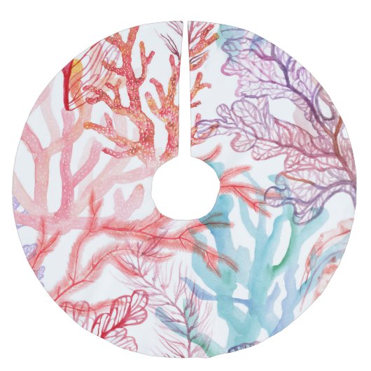 Aquarellkorallen: Unterwasser-Weltmuster. Polyester Weihnachtsbaumdecke (Vorderseite)