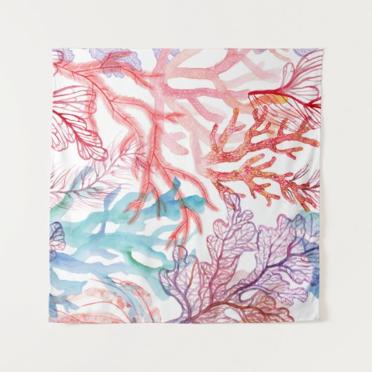 Aquarellkorallen: Unterwasser-Weltmuster. Wandteppich (Vorderseite (Horizontal))
