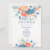 Aquarellkorallenblau rustikales Brautparty Einladung (Vorderseite)