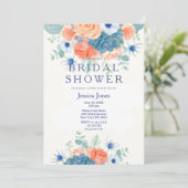 Aquarellkorallenblau rustikales Brautparty Einladung (Stehend Vorderseite)