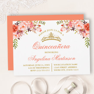 Aquarellkorallenflora Party Quinceanera Einladung