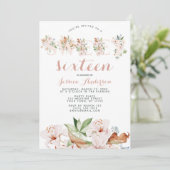 Aquarellkorn Rosa Floral 16 . Geburtstag Einladung (Stehend Vorderseite)