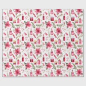 Aquarellkosmetik Lippenstift Weihnachtsfloralen Geschenkpapier (Flach)