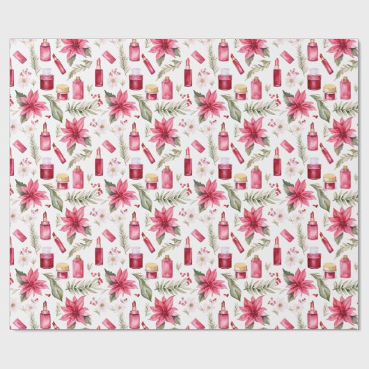 Aquarellkosmetik Lippenstift Weihnachtsfloralen Geschenkpapier (Flach)