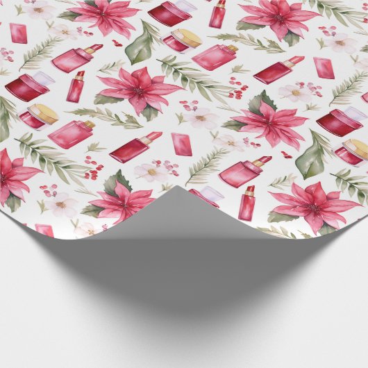 Aquarellkosmetik Lippenstift Weihnachtsfloralen Geschenkpapier (Ecke)