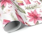 Aquarellkosmetik Lippenstift Weihnachtsfloralen Geschenkpapier (Rolleneckpunkt)