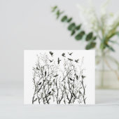 Aquarellkrähen in Holz in nachts schwarz Postkarte (Stehend Vorderseite)