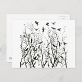 Aquarellkrähen in Holz in nachts schwarz Postkarte (Vorne/Hinten)