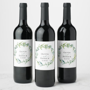 Aquarellkranz-Grüner Eukalyptus-Klassiker Weinetikett