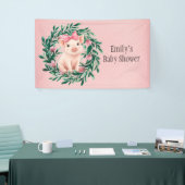 Aquarellkranz mit Baby Pig Girl Baby Dusche Banner (Messeveranstaltung)