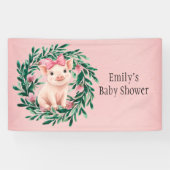 Aquarellkranz mit Baby Pig Girl Baby Dusche Banner (Horizontal)