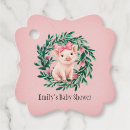 Aquarellkranz mit Baby Pig Girl Baby Dusche Geschenkanhänger