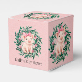 Aquarellkranz mit Baby Pig Girl Baby Dusche Geschenkschachtel