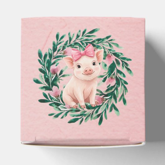 Aquarellkranz mit Baby Pig Girl Baby Dusche Geschenkschachtel (Oben)