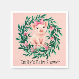 Aquarellkranz mit Baby Pig Girl Baby Dusche Serviette